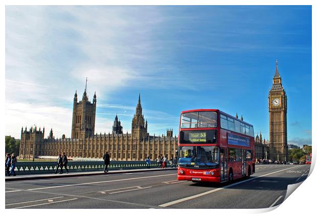 London's Iconic Red Bus and Landmarks Print by Andy Evans Photos
