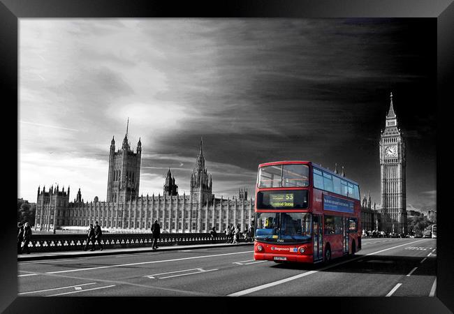 Red Bus Westminster Bridge Houses of Parliament  Framed Print by Andy Evans Photos