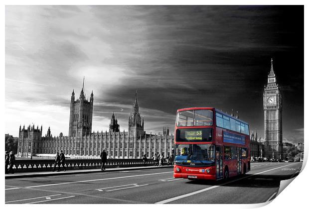 Red Bus Westminster Bridge Houses of Parliament  Print by Andy Evans Photos