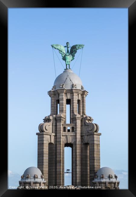 Liver Bird facing towards the land Framed Print by Jason Wells