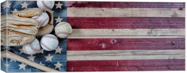 Old baseball objects on United States vintage wood Canvas Print by Thomas Baker
