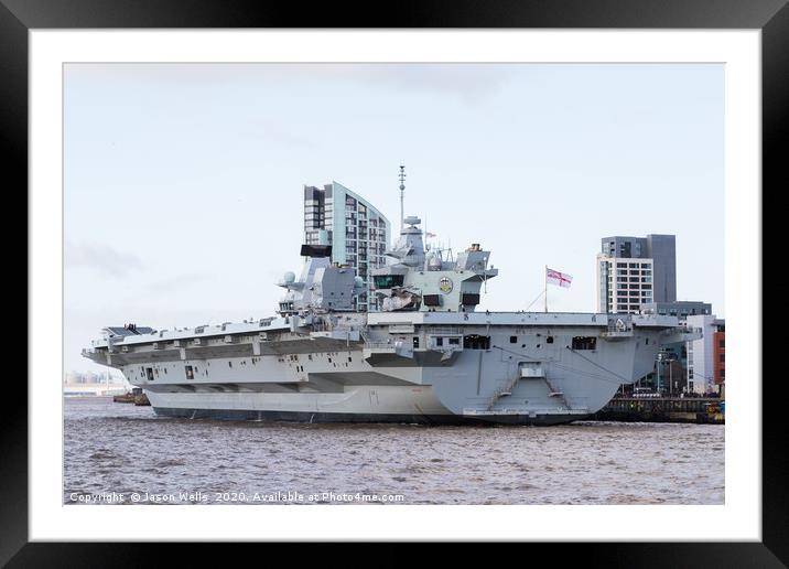 HMS Prince of Wales moored in the River Mersey Framed Mounted Print by Jason Wells