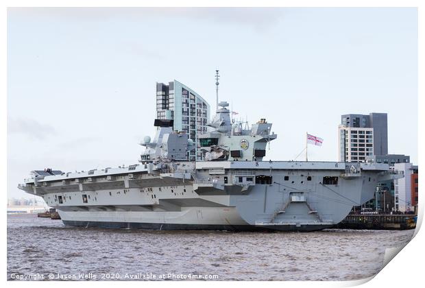HMS Prince of Wales moored in the River Mersey Print by Jason Wells