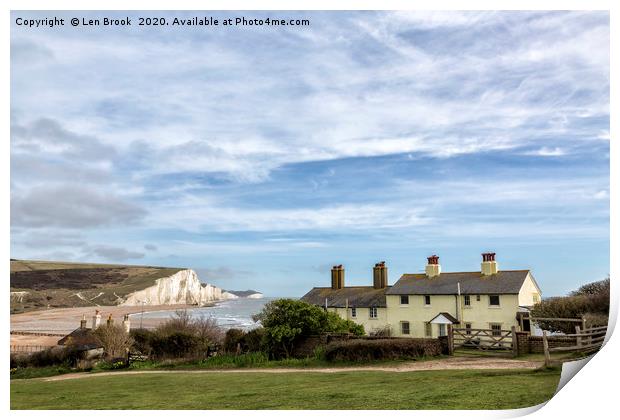 The Seven Sisters and the Coastguard Cottages Print by Len Brook