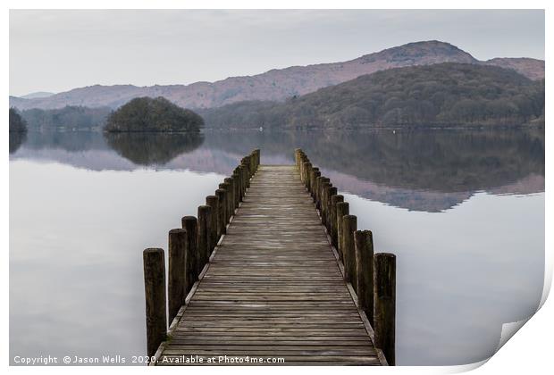 Long jetty on Coniston Water Print by Jason Wells