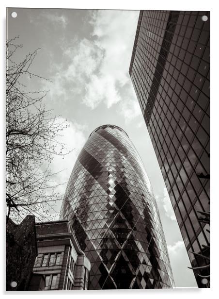 Low angle view of the Gherkin and City of London Acrylic by Sophie Shoults