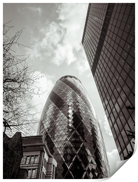 Low angle view of the Gherkin and City of London Print by Sophie Shoults