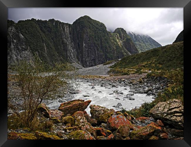 Glacial stream, New Zealand Framed Print by Martin Smith