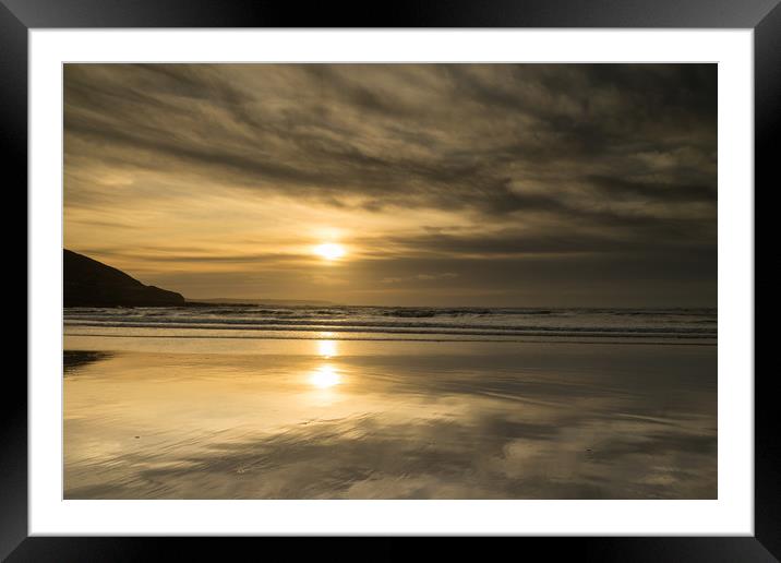 Moody sunset beach reflections Framed Mounted Print by Tony Twyman