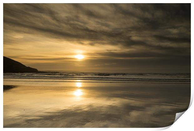 Moody sunset beach reflections Print by Tony Twyman
