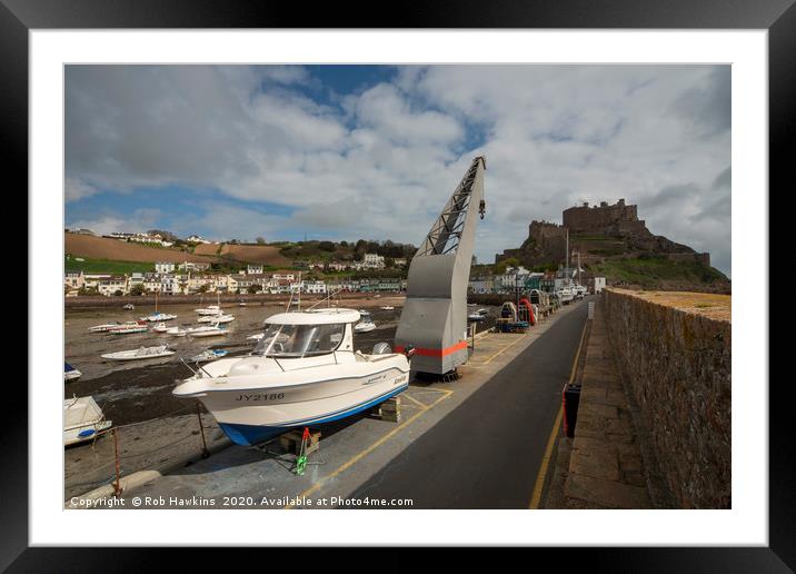 Mont Orgueil Harbour Framed Mounted Print by Rob Hawkins
