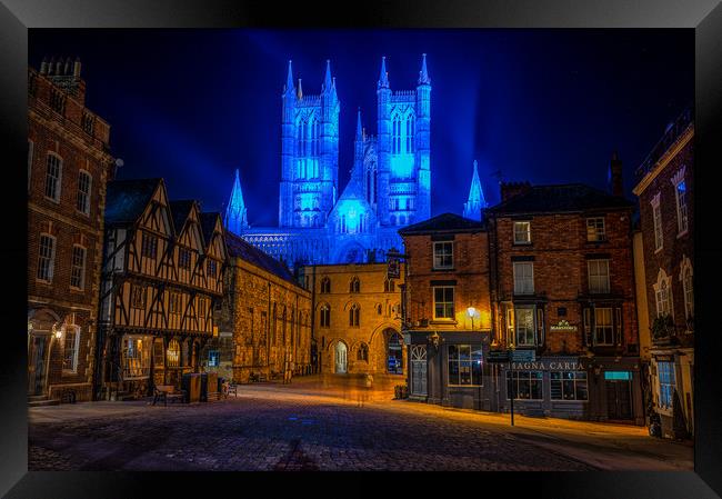 Lincoln Cathedral in NHS blue Framed Print by Andrew Scott
