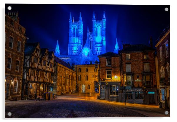 Lincoln Cathedral in NHS blue Acrylic by Andrew Scott