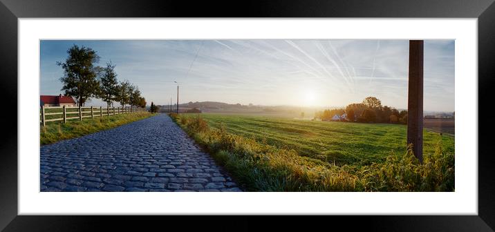 paving sett roadin autumnal sunlight Framed Mounted Print by youri Mahieu