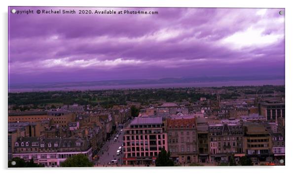 Purple sky over Ediburgh Acrylic by Rachael Smith
