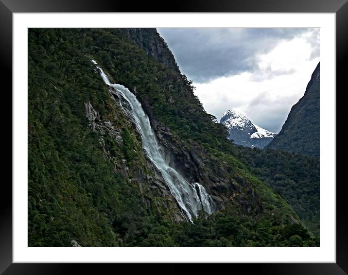Bowen falls, Milford Sound, New Zealand Framed Mounted Print by Martin Smith