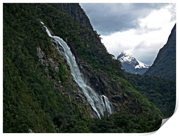 Bowen falls, Milford Sound, New Zealand Print by Martin Smith