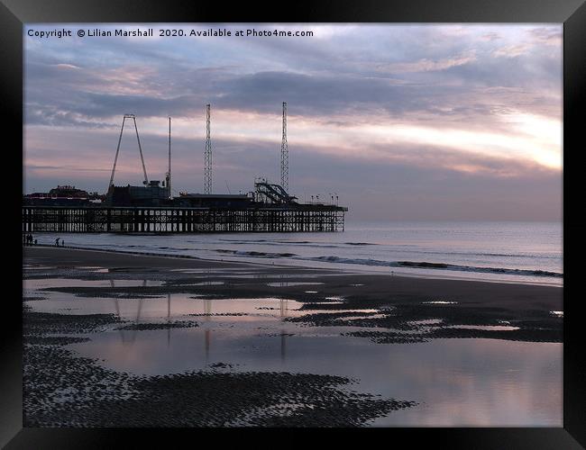 Sunset over South Pier , Blackpool  Framed Print by Lilian Marshall