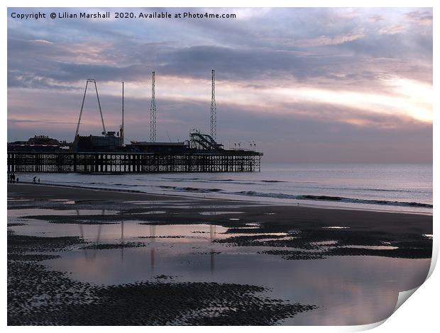 Sunset over South Pier , Blackpool  Print by Lilian Marshall