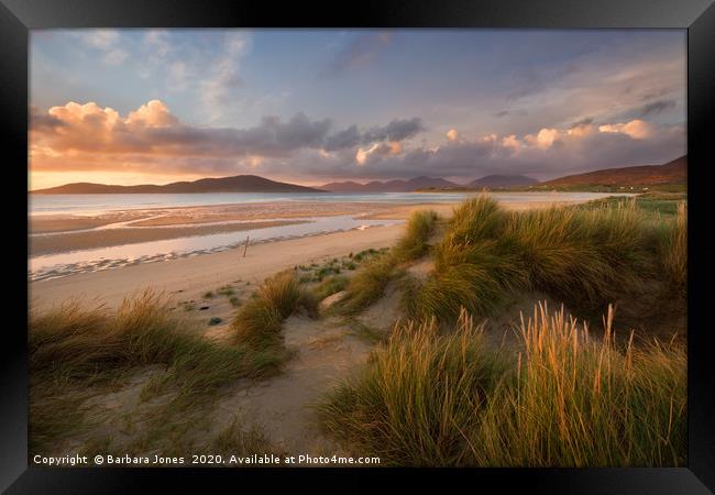 Isle of Harris Sunset Traigh Seilebost Scotland Framed Print by Barbara Jones