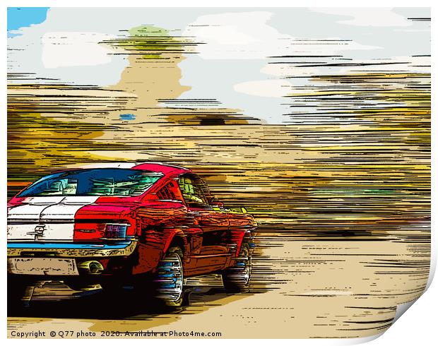illustration of an old car, drawing of a classic v Print by Q77 photo