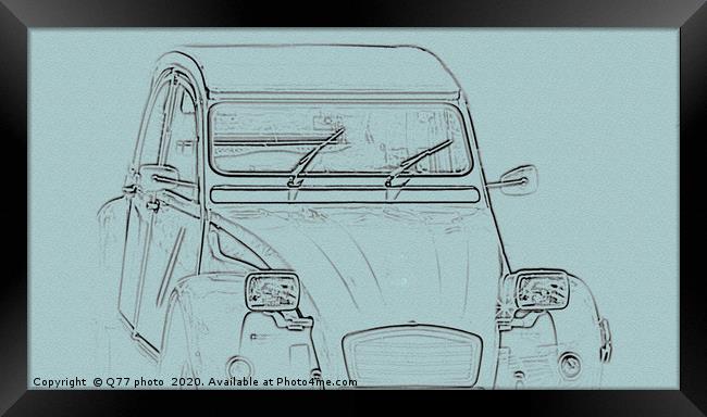 illustration of an old car, drawing of a classic v Framed Print by Q77 photo