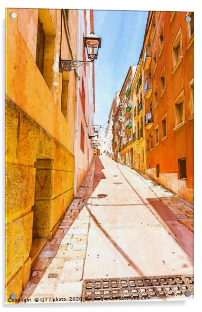 beautiful narrow alley in the old town of spain, w Acrylic by Q77 photo