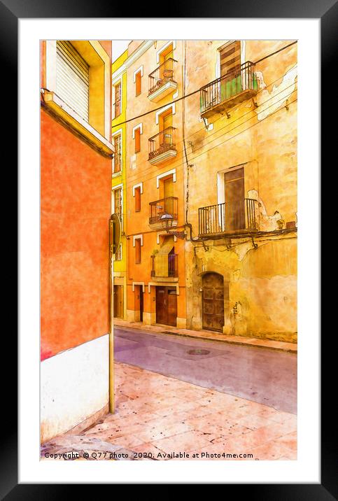 beautiful narrow alley in the old town of spain, w Framed Mounted Print by Q77 photo