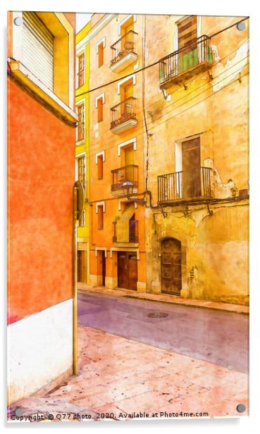 beautiful narrow alley in the old town of spain, w Acrylic by Q77 photo