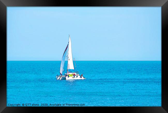 sailing boat flowing on the open sea, watercolor p Framed Print by Q77 photo