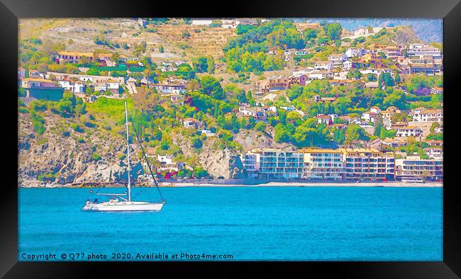 sailing boat flowing on the open sea, watercolor p Framed Print by Q77 photo