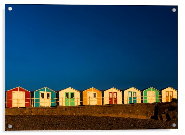 Beach Huts Summerleaze Beach, Bude, Cornwall Acrylic by Maggie McCall