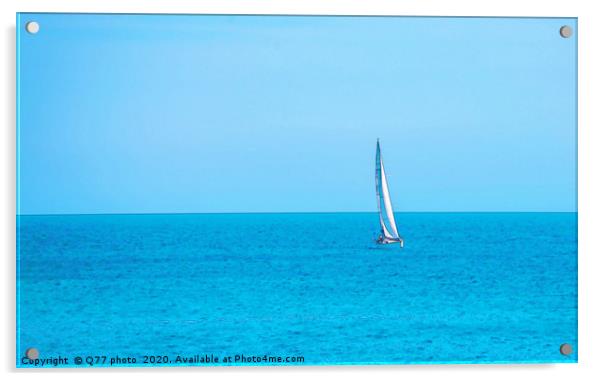 sailing boat flowing on the open sea, watercolor p Acrylic by Q77 photo