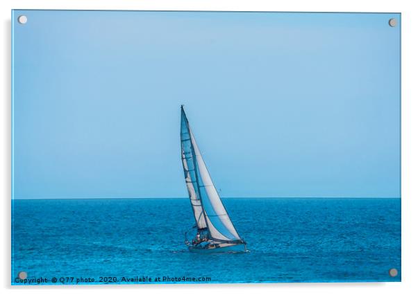 sailing boat flowing on the open sea, watercolor p Acrylic by Q77 photo