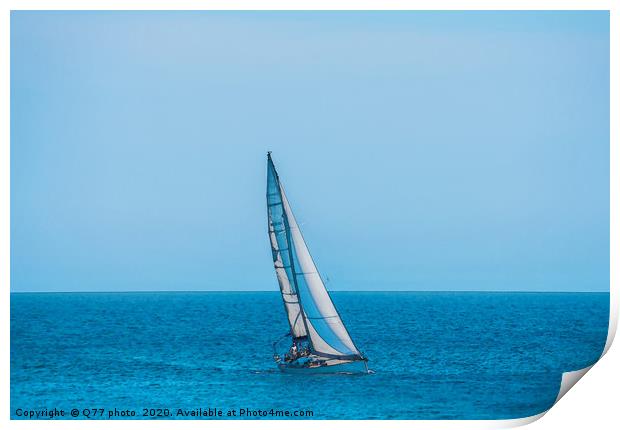 sailing boat flowing on the open sea, watercolor p Print by Q77 photo