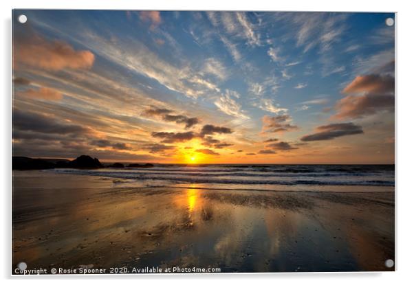 Sunrise on Looe Beach  Acrylic by Rosie Spooner