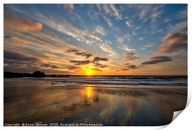Sunrise on Looe Beach  Print by Rosie Spooner