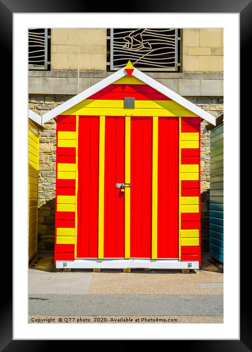 Red and yellow house on the beach, colorful door t Framed Mounted Print by Q77 photo