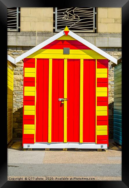Red and yellow house on the beach, colorful door t Framed Print by Q77 photo