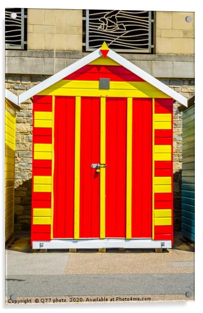 Red and yellow house on the beach, colorful door t Acrylic by Q77 photo