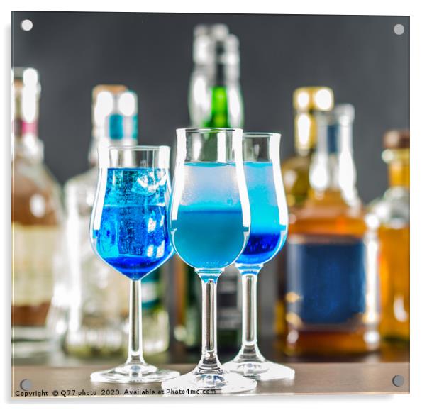 Colorful drink on the background of bottles in ori Acrylic by Q77 photo