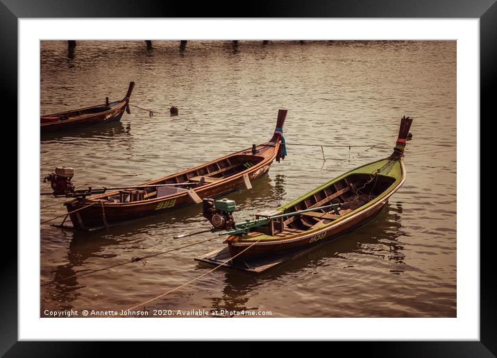 Traditional Boats at Chalong Pier Framed Mounted Print by Annette Johnson