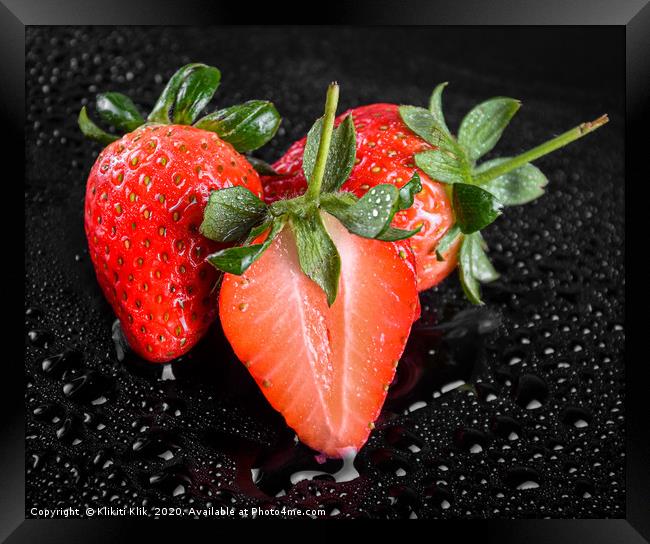 Wet Strawberries Framed Print by Angela H