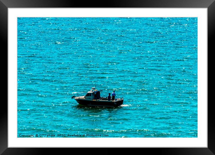 Fishing boat on the ocean, recreational fishing, open water tank Framed Mounted Print by Q77 photo