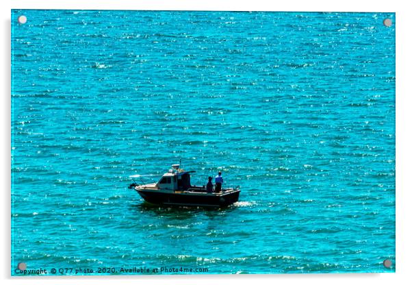 Fishing boat on the ocean, recreational fishing, open water tank Acrylic by Q77 photo