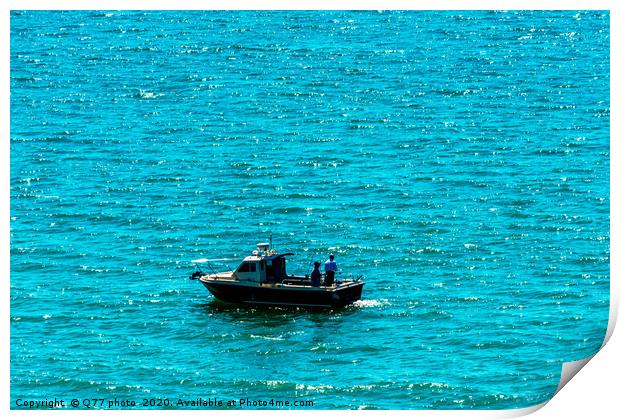 Fishing boat on the ocean, recreational fishing, open water tank Print by Q77 photo