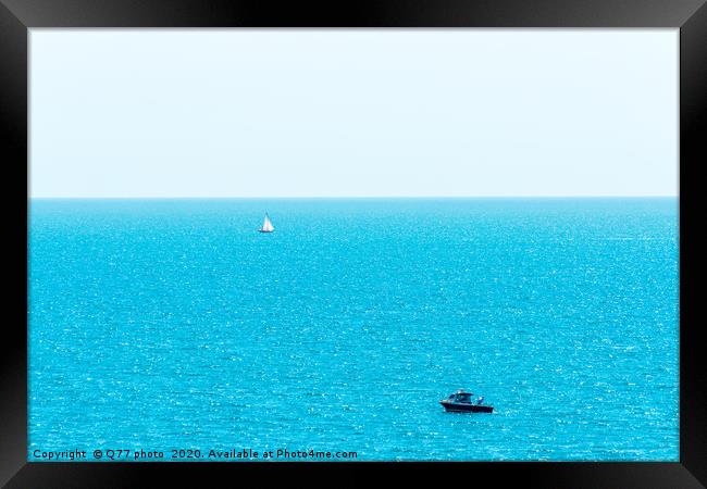 Fishing boat on the ocean, recreational fishing, o Framed Print by Q77 photo