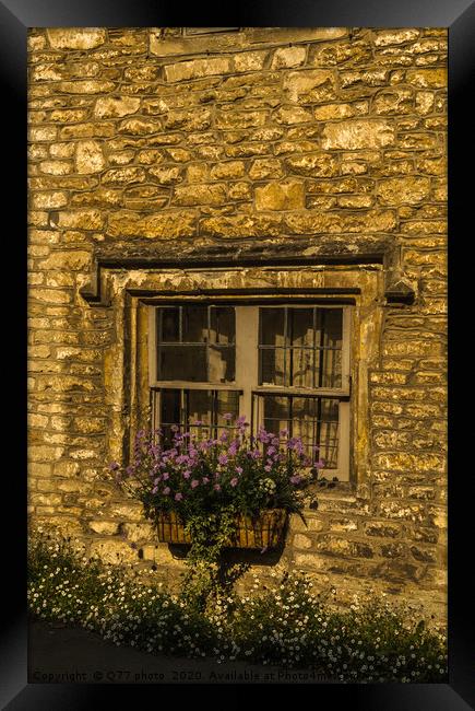 Old wooden window in a historic building, characteristic stone f Framed Print by Q77 photo
