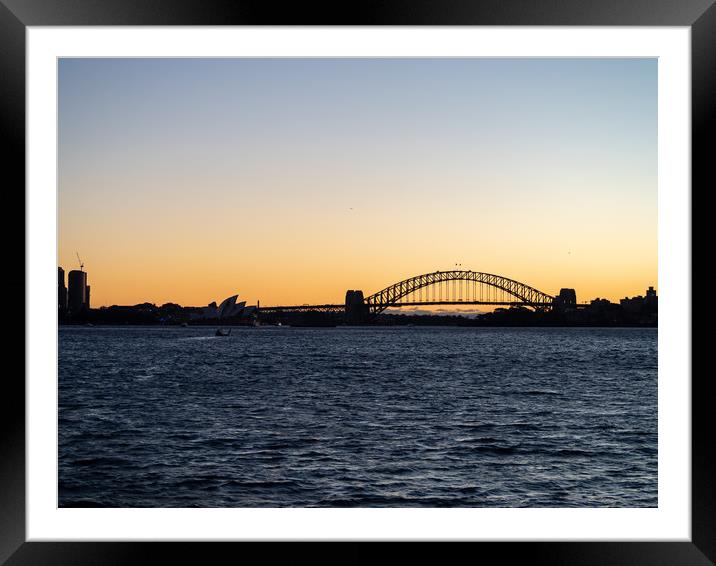 Sydney waterfront in silhouette  Framed Mounted Print by Sophie Shoults