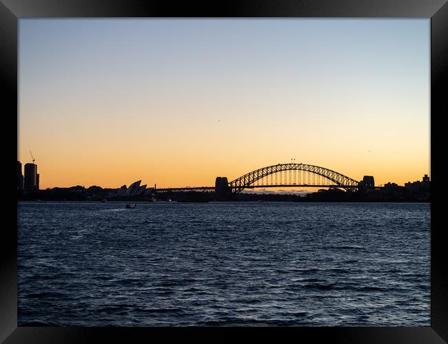 Sydney waterfront in silhouette  Framed Print by Sophie Shoults